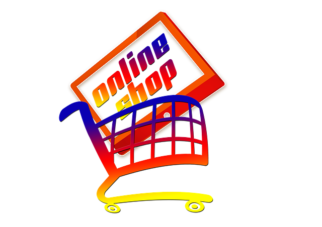 kreslená ikonka nakupování na obchodech po internetu